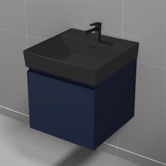Bathroom Vanity Floating Small Bathroom Vanity, Modern, Navy Blue, Black Ceramic Sink, 18 Inch Nameeks SHARP26